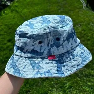 帽子 supreme Fat Tip Jacquard Denim Crusher SUPREME SS22 FAT TIP JACQUARD DENIM CRUSHER BUCKET HAT BLUE